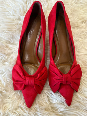 Bow Detail Kitten Heel Shoe - Red