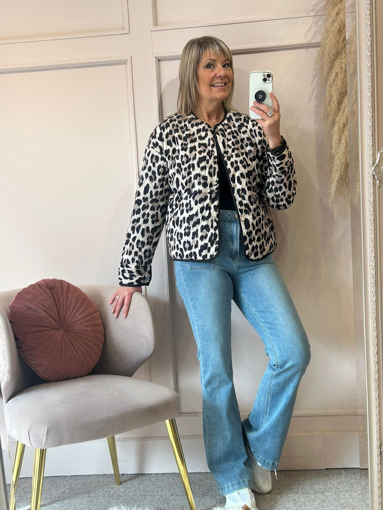 Buttoned Padded Jacket  - Leopard