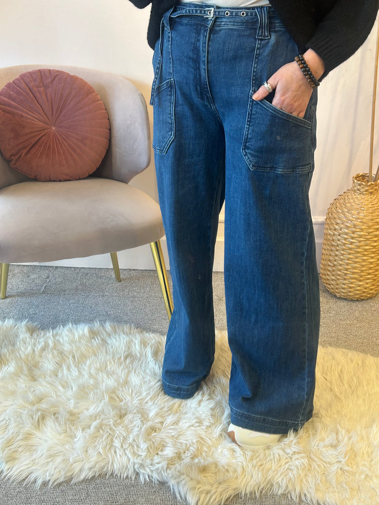 Super Wide Full Length Jeans- Blue Denim