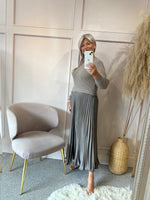 Jumper Top Pleated Skirt Dress - Taupe