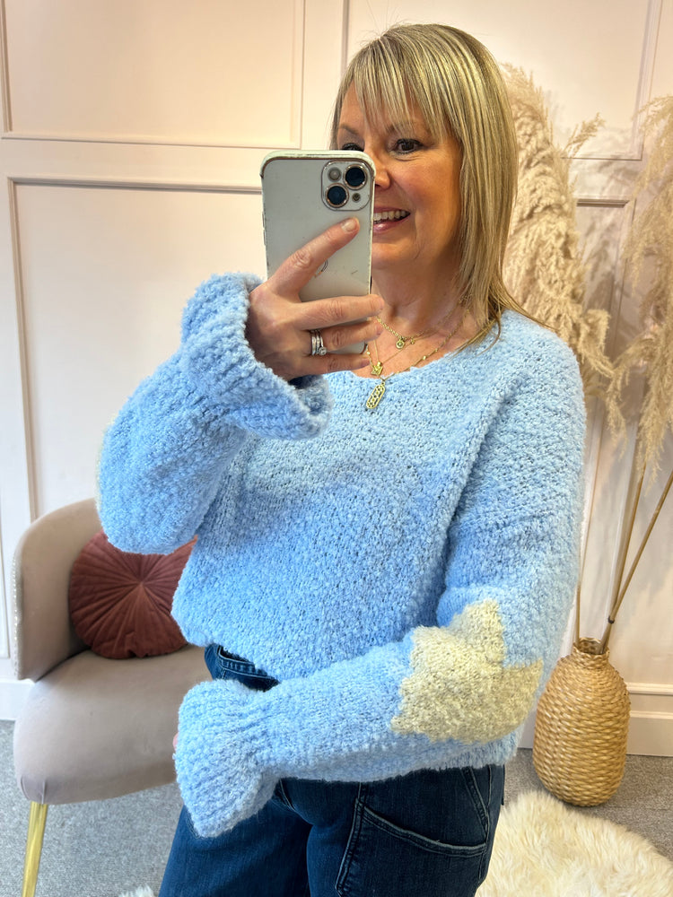 Heart Sleeve & Frill Cuff Jumper - Pale Blue