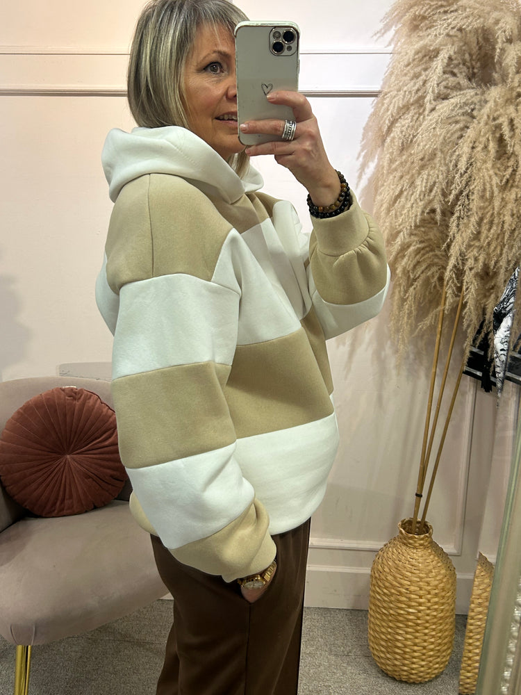 Stripey Hoody Sweatshirt - Beige/Cream