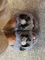 Embellished Bow Cosy Slipper - Mink