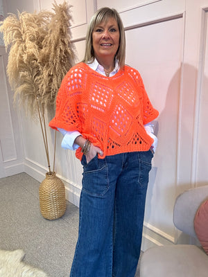 Crochet Knit Jumper - Orange