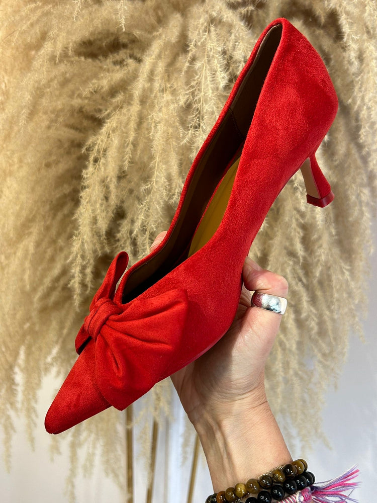 Bow Detail Kitten Heel Shoe - Red