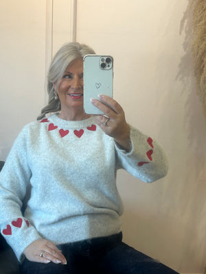 Red Heart Detail Jumper - Grey