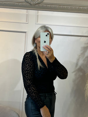 Velvet Leopard Pattern Body - Black