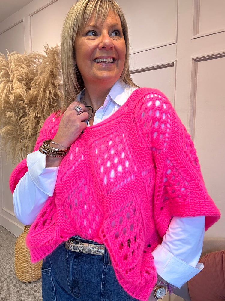 Crochet Knit Jumper - Bright Pink