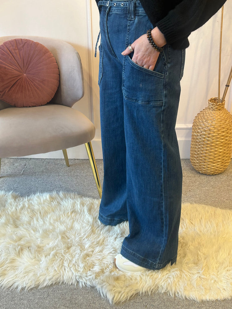 Super Wide Full Length Jeans- Blue Denim