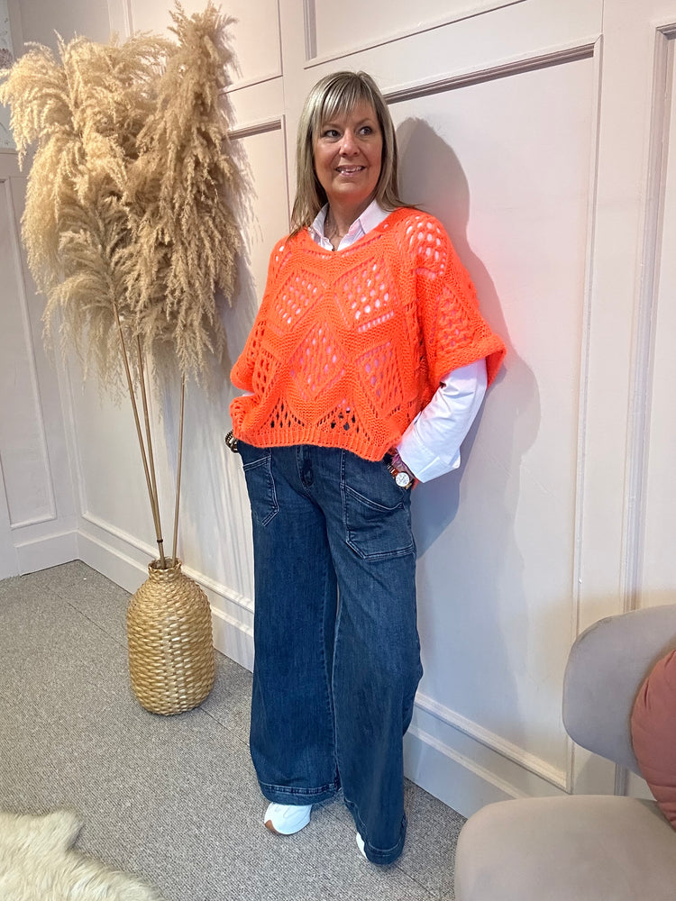 Crochet Knit Jumper - Orange