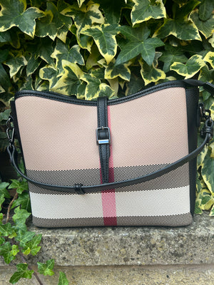 Stylish Check Buckle Handbag - Beige/Black