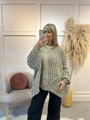 Oversized Cable  Knit Jumper - Taupe