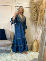 Boho Embroidered Maxi Dress - Dark Blue