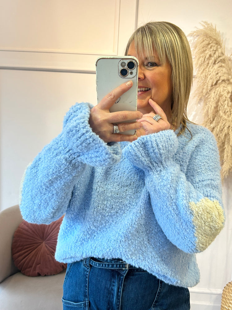 Heart Sleeve & Frill Cuff Jumper - Pale Blue