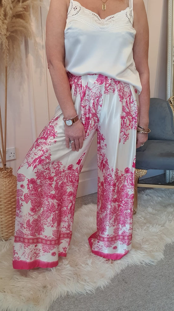 Oriental Design Wide Pant - Cream/Pink