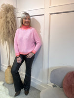 High Neck Stitched Edge Jumper - Pink/Orange