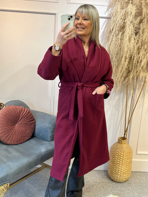 Belted Wrap Coat - Burgundy