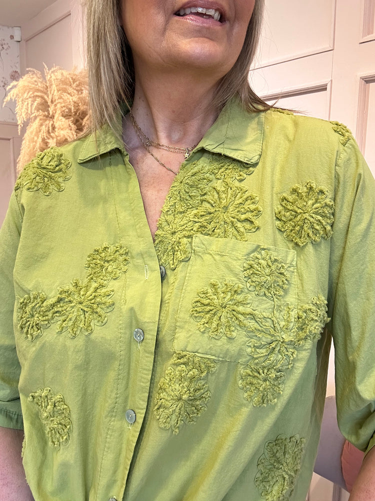 Applique Flower Detail Shirt - Olive