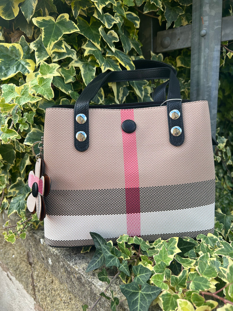 Stylish Check Handbag - Beige/Black