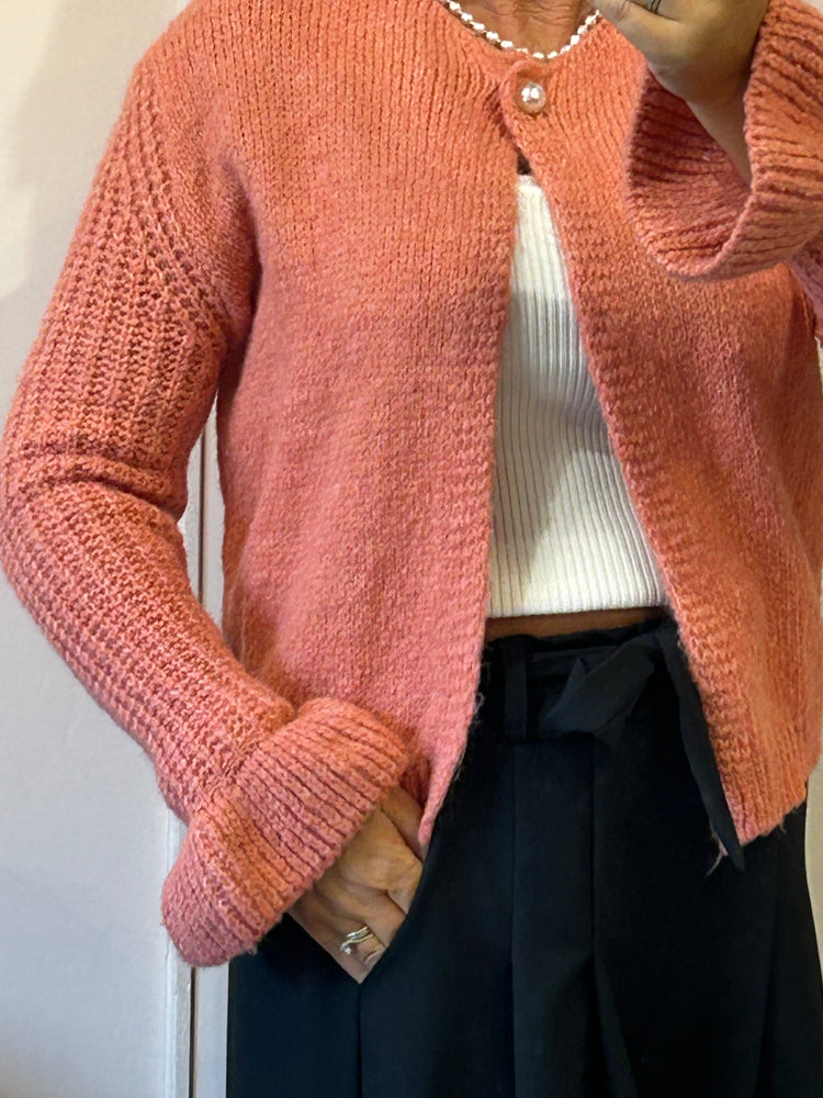 Soft Frill Cuff Cardigan  - Deep Apricot