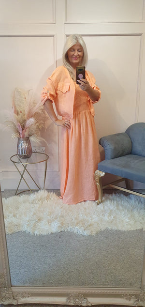 Linen Sundress & Little Jacket Co-ord Set - Coral