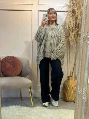 Oversized Cable  Knit Jumper - Taupe