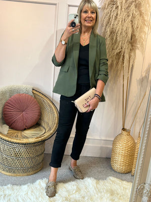 Ruched Sleeve Blazer - Khaki