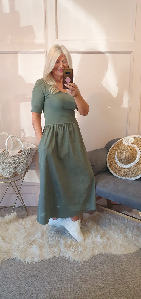 Capped Sleeve Dress - Khaki