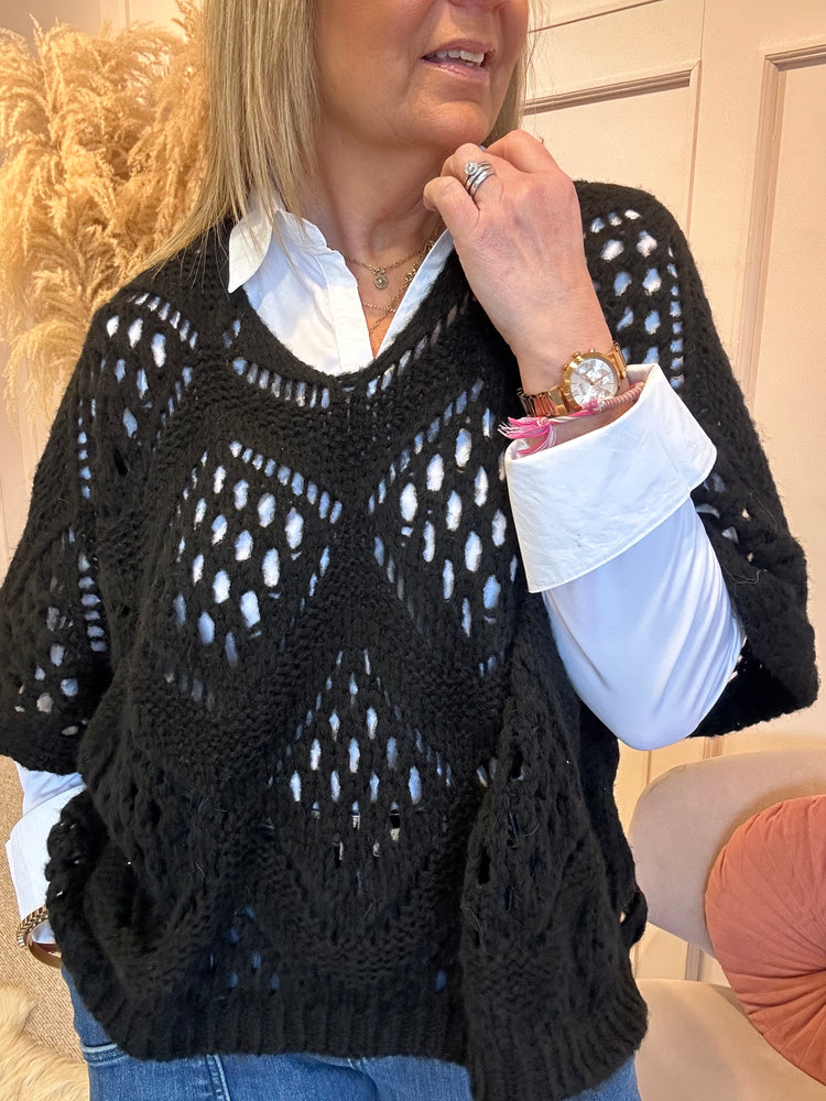 Crochet Knit Jumper - Black