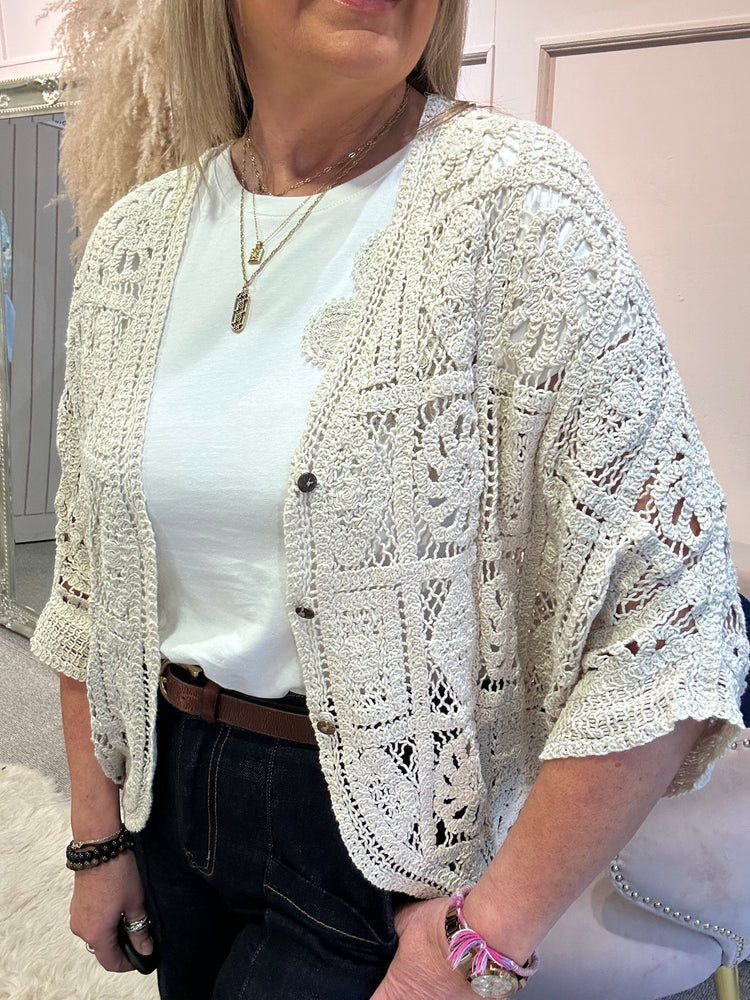 Batwing Crochet  Cardigan - Cream Beige