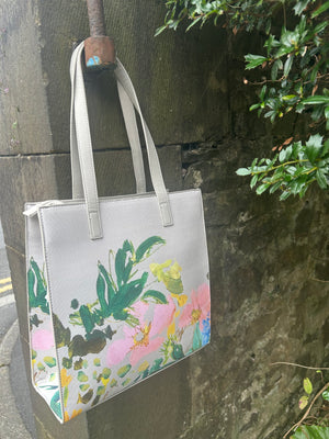 Pink Floral Pattern Tote Bag  - Grey/Mix