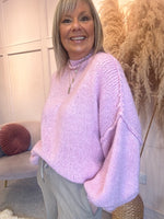 Raised Neck Raw Edged Jumper - Pale Pink