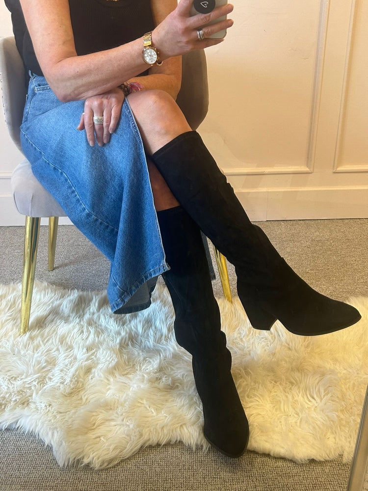 Suedette Long Heeled Boot - Black