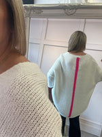 V - Neck Stripe On Back Jumper - White/Pink