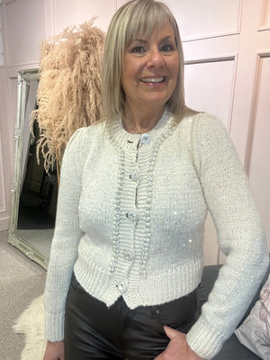 Pearl & Sequin Touches On Cardi Jacket  - Cream