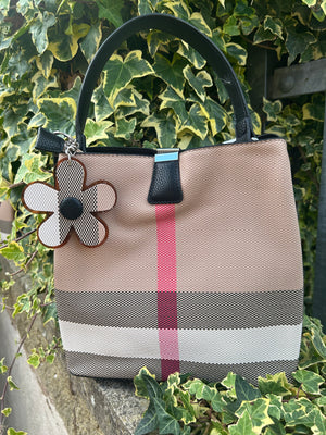 Stylish Check Shoulder Bag - Beige/Black