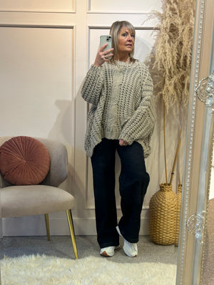 Oversized Cable  Knit Jumper - Taupe