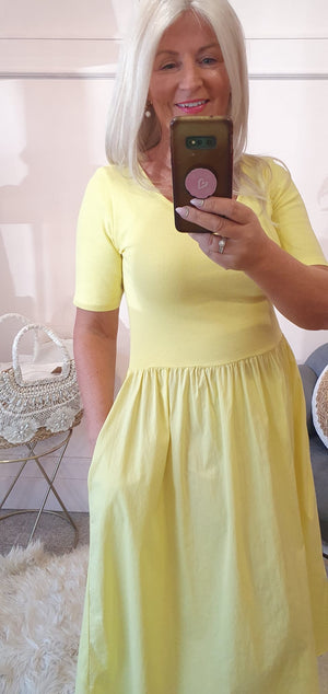 Capped Sleeve Dress - Sunshine Yellow