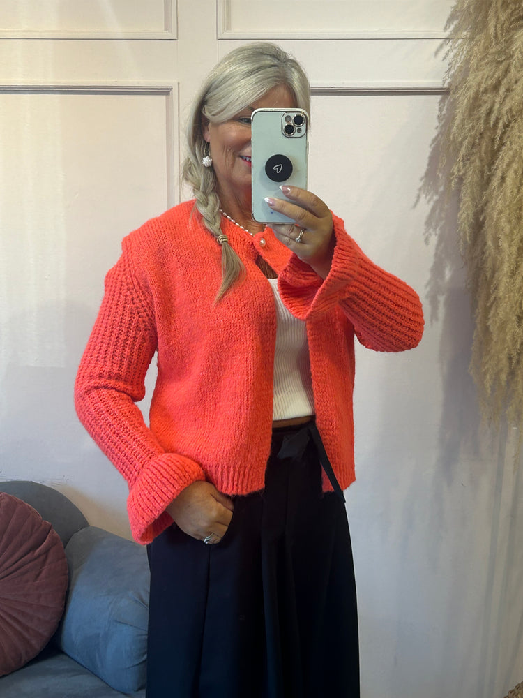 Soft Frill Cuff Cardigan  - Coral