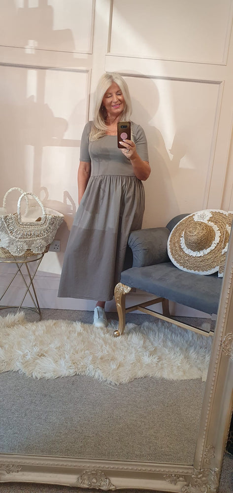 Capped Sleeve Dress - Taupe