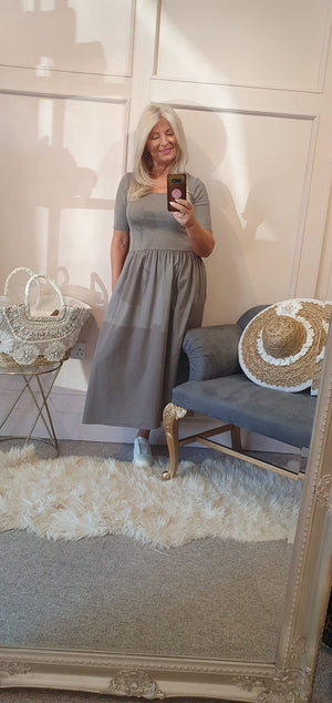 Capped Sleeve Dress - Taupe