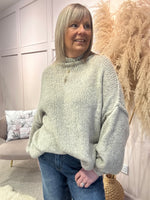 Raised Neck Raw Edged Jumper - Biscuit