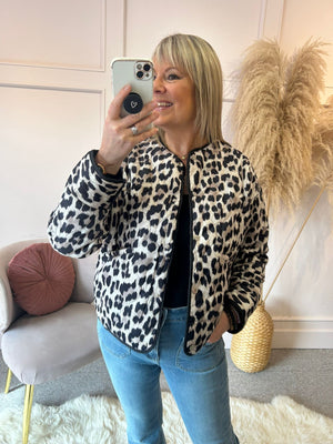 Buttoned Padded Jacket  - Leopard