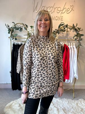 Leopard Tunic Jumper - Browns