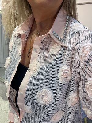 Delicate Rose Mesh Shirt - Peachy Pink