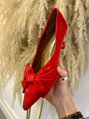 Bow Detail Kitten Heel Shoe - Red