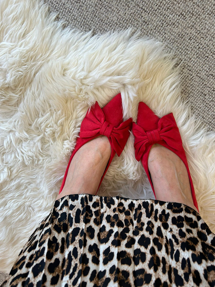 Bow Detail Kitten Heel Shoe - Red