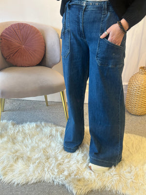 Super Wide Full Length Jeans- Blue Denim