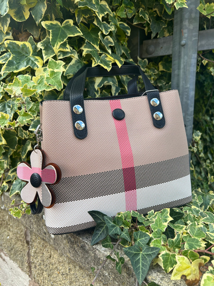 Stylish Check Handbag - Beige/Black