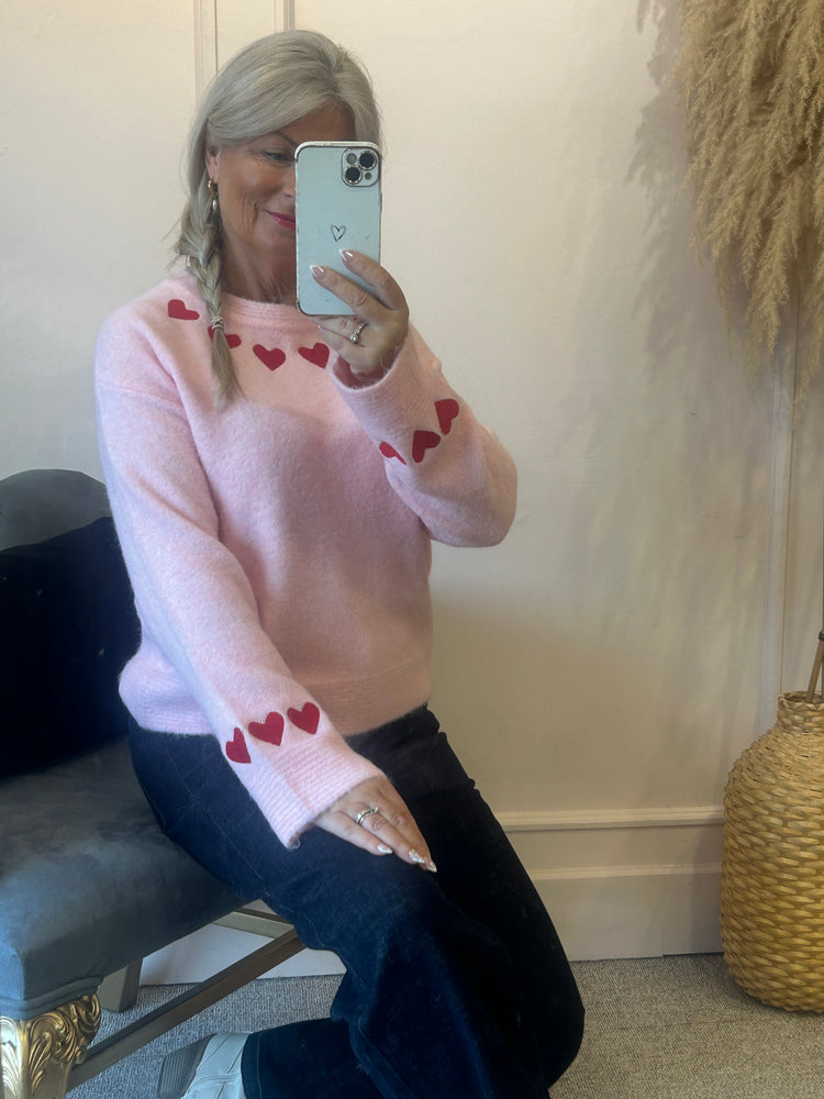 Red Heart Detail Jumper - Pink